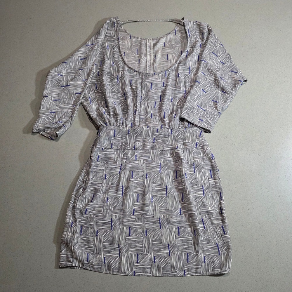 Silence + Noise Grey Blue Geometric Print Mini Dress Size 0 Dolman Sleeve